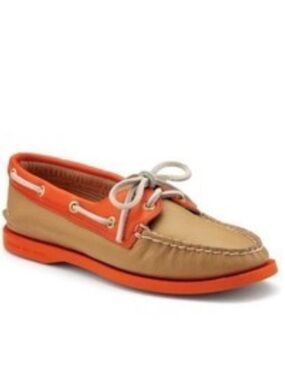 Sperry Two-Tone Orange and Tan Leather Boat Shoes with White Laces